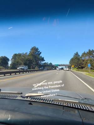 A post by @karorocha387 on TikTok caption: WATSONVILLE TO SANTA CRUZ.  PEOPLE EVERYWHERE WATCHING  PRESIDENT OF THE UNITED STATES  FLY BY AND DRIVE BY.