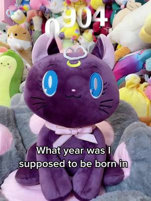 A post by @stuffed_zone on TikTok caption: What year was i supposed to be born in 😉#fypシ #fyp #funny #plushtoyshop #newarrivals #mooncat 