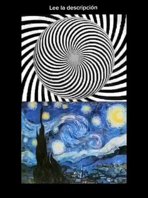 A post by @milconalarcon on TikTok caption: La mejor manera de ver la "Noche estrellada" de Van Gogh es mirar el centro de la espiral durante 20 segundos y luego mirar la pintura#foryou 