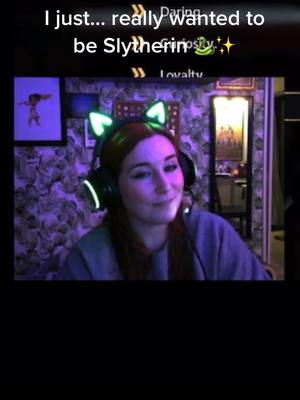 A post by @heyitsalyriem on TikTok caption: Could you tell I wanted to be Slytherin ✨🐍  @Tom Felton hope you’re proud 🐍 #twitch #twitchstreamer #gamergirls #streaming #streamer #games #trending #hogwartslegacy #harrypotter 