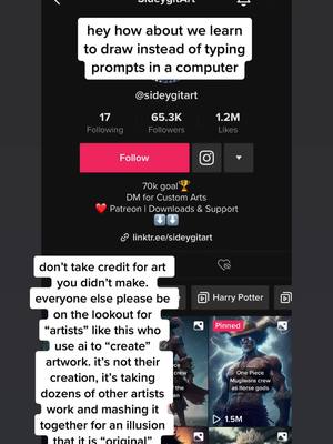 A post by @comet.juice on TikTok caption: #createdontscrape #unethicalai  the fact this person is charging for “custom art” makes this so much more upsetting. theh do not make this work, they use an ai generator to make fast and cheap images that have content belonging to other artists.  be mindful and kind towards human artists. 