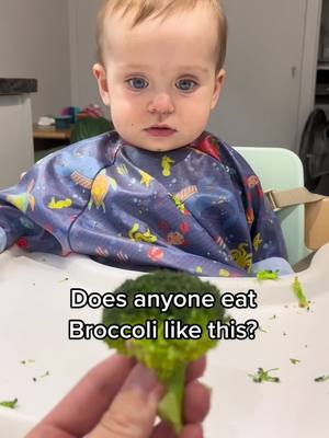 A post by @babycoco.mama on TikTok caption: The eyes say it all 👀  #broccoli #debate #disturbing #funnybaby #howdoyou #trending #babiesoftiktok #babyledweaning 