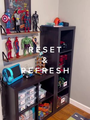 A post by @offbeat_momma on TikTok caption: Reset my 5-year-old’s room with me! 🦖🦕 My kids are really good about picking up their rooms, but I try to get in there once a month to purge and do a thorough cleaning/disinfecting. As they get older, I teach them how THEY can deep clean their rooms. But every so often, I like to surprise them and help out. It’s cathartic for me 🤷‍♀️🥰 #momlife #CleanTok #cleanwithme #resetandrefresh #roomreset #tidy #organizedhome #organized #kidsroom #fyp #foryoupage #tidytok #cleaningasmr #boysroom 