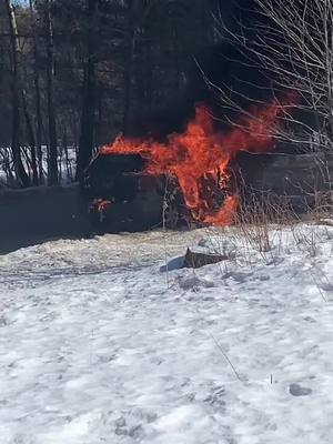 A post by @bigonski1 on TikTok caption: Welp my only source of transportation went up in flames today. #fire #totaled #fyp 