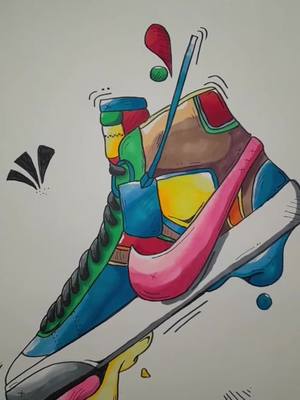 A post by @valoo_draww on TikTok caption: faite le percé svp j'ai mie 3h 🫠#nike #chausure #jordans #artist #tendence #prt #fyp #populartiktok #BeautyTok #pourtoipage #dessin #feutre 