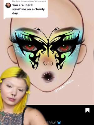 A post by @_honey_goth on TikTok caption: Replying to @lorewhatever iv seen so many people recreate these face charts i wanted to try one for myself. 💛🙌#facechartsbypink #art #artist #gothguru #alt #gothtok #fyp #makeup 💙💚💛 #greenscreen 