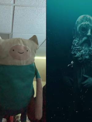 A post by @finnandjakepuppets on TikTok caption: #duet with @lights.are.off #thalassophobia  This why finn hates the ocean #funny #comedy #adventuretime #finn #horrortok #creepy #scary @finnthepuppet 