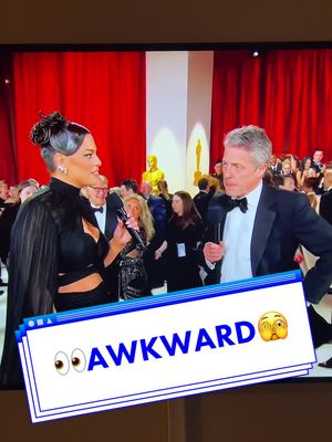 A post by @michaelfuentes007 on TikTok caption: This was so cringy… #oscars2023 #theredcarpet #awkward #wtf #hughgrant 