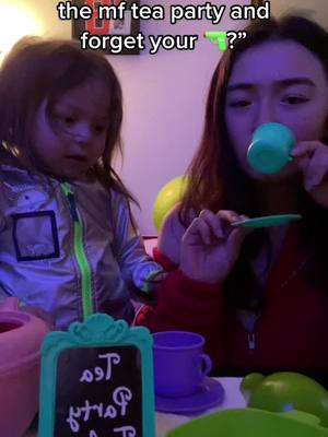 A post by @unicorn.famili on TikTok caption: Rule number one for Violet’s Tea Party. It is a fake toy gun tiktok #fyp #viral #teaparty #toddler 