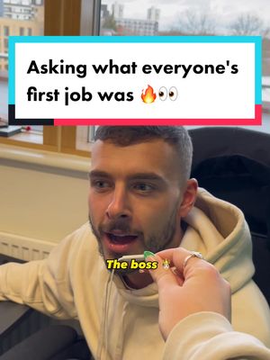 A post by @hambimedia on TikTok caption: Finding out what everyone’s first job was👀 What was your first job? 😅 #creativeteam #officeskits #funnyofficevideos #contentcreator2023 #marketingteam💥 #socialmediastrategy #officehumor #creativeagencies #prankingcoworkers #firsteverjob #firstjob #askingcoworkersquestions