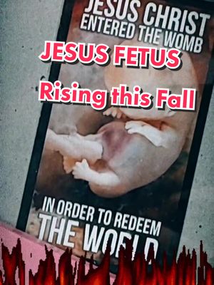 A post by @hail_sadist on TikTok caption: Say your prayers because Fetus Jesus is due this Fall. 🙏✝️ #fetus #goodwillfinds #thrifting #funny #fyp #jesus #humor #movie #movieclips #movietrailer #prochoice #foryou #viral #meme 