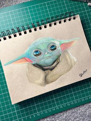 A post by @alsoknownaskezz on TikTok caption: he’s just to cute 💚 #themandalorian #drawing #sketchbook #myart #babyyoda #fyp 