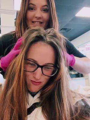 A post by @savt12 on TikTok caption: P.O.V: your bestie is a outrageously talented cosmetologist and you run around the salon like you work there. #fyp#hairimpressionstuscaloosa#trending #hairtransitions#paulmitchell #pink #foryou 