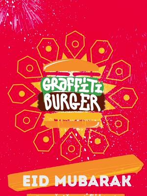 A post by @graffitiburgeriraq on TikTok caption: Happy Ramadan Eid from the family of Graffiti Burger 🌙 ‎عيدكم مبارك من أسرة جرافيتي برجر 💫 ‎جەژنى ڕەمەزانتان پيرۆز لەلايەن بنەماڵەى گرافيتى بەرگەر #graffitiburger  ‎#جرافيتي_برجر#fastfood#burger#fries#sandwich #hotdogs #mojito #lezzo #talabat #toters