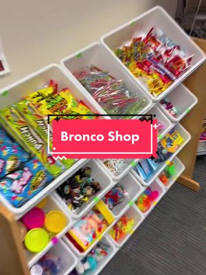 A post by @maliataylorr4 on TikTok caption: Welcome to the Bronco Shop. Kids can earn Bronco Bucks everyday and go to the shop once a month to spend them #CapCut #PBIS #schoollife #rewards #elementaryschool #fidgets #fidgettoys 