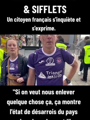 A post by @cedrafbn32h on TikTok caption: 🔱⚡️CARTONS ROUGES & SIFFLETS⚡️un citoyen français s'inquiète et s'exprime : "Si on veut nous enlever quelque chose ça, ça montre l'état de désarrois du pays dans lequel on est !" #macronie #emmanuelmacron #macron #cartonsrouges #sifflet #foot 