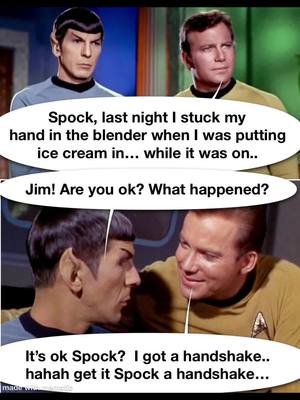 A post by @startrekcomedy1701 on TikTok caption: Get it? #startrek #spock #Picard #kirk #enterprise #foryoupage #kirk #fyp #milk #saturdaynight