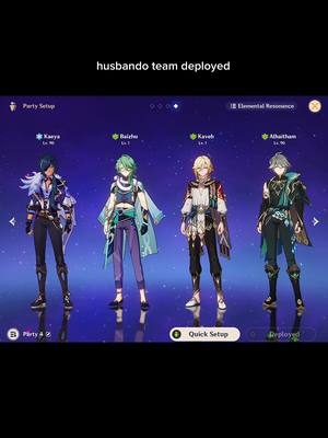 A post by @scratchyjefferson on TikTok caption: husbando team is so good so much synergy thanks hoyo #baizhu #kaveh #alhaitham #kaeya #genshinimpact34 