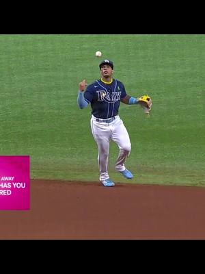 A post by @gifs_baseball on TikTok caption: Wander Franco tosses the ball to himself before throwing to first. #rays #baseball #swag #MLB #elpatron #tampa #tampabay 