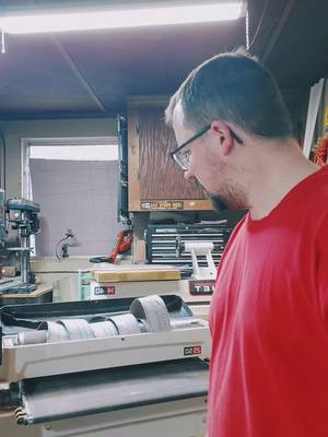 A post by @therookiewoodworker on TikTok caption: #woodworking #woodworker #drumsander #jet 