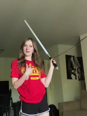 A post by @hannah.emp on TikTok caption: I shouldnt be allowed to own these  👀  #starwars #starwarsfans #lightsaber #lightsabertricks #lightsaberspinning 