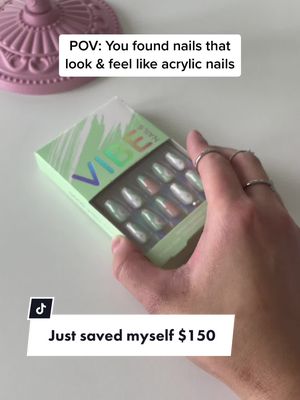 A post by @shopvibenails on TikTok caption: Get the perfect mani in less than 10 minutes & at a fraction of the cost! Non-bendy, non-transparent, & can last up to 2 weeks💅 #pressonnailstutorial 