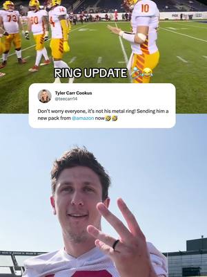 A post by @uflstars on TikTok caption: “Thanks to my wife” #qb1 #football #ring #weddingring #usfl #marriage 