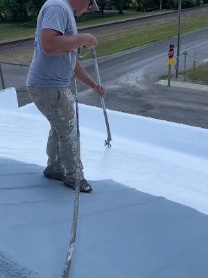 A post by @larry_the_roofer on TikTok caption: Giving this old roof a makeover! #roofcoatings #sprayfoam #commercial #fyp 