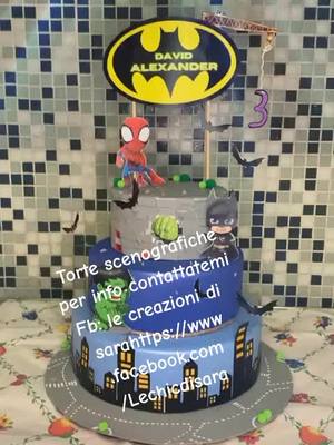 A post by @sara.gege on TikTok caption: https://www.facebook.com/Lechicdisara per info torte scenografiche contattatemi#neiperte #nuovifollower #🧿 #disnay #supereroi #marvel