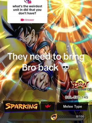 A post by @giga.gogeta on TikTok caption: #answer to @stronger_cooler  why wont they bring bro back 💀 #dbl #dragonball #dbz #goku #kakorat 