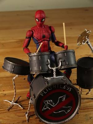 A post by @fatbirdthings on TikTok caption: Just had to make this after watching Across the Spider-Verse 🥁 🕷️#spiderman #marvel #acrossthespiderverse #stopmotion #animation #drums drumming audio from @Yulianna Adamenia  