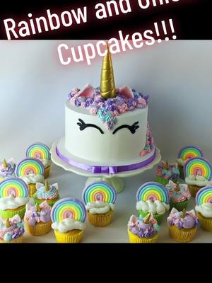 A post by @staceycakesca on TikTok caption: Rainbow and Unicorn Cupcakes! #unicorncupcakes #rainbowcupcakes🌈 #fondantrainbowtopper #ediblerainbows 