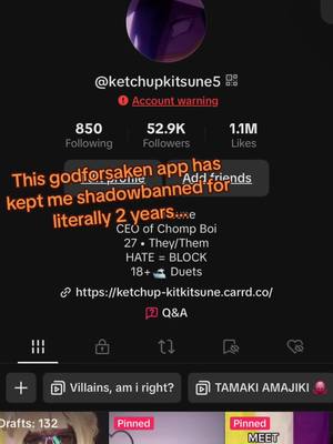 A post by @ketchupkitsune5 on TikTok caption: 🫧Follow me on my other socials if you like my content please 🫧 Link in bi0 #unfairtreatment #thisappisbroken #racistapp #tiktoksucksthesedays #update #cosplayersoftiktok 