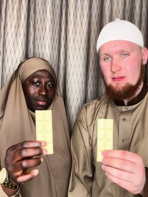 A post by @fatouundhamza on TikTok caption: Oh my Chocolate 🍫😃😅 #muslimcouple #muslimah #hijabi #foryou 