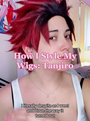 A post by @siraminu on TikTok caption: Ever wondered how I style my wigs nowadays? Heres how i revamped my Tanjiro wig 💇🏻‍♀️ #tanjiro #demonslayer #demonslayercosplay #tanjirocosplay #wigstyling #cosplaytutorial 