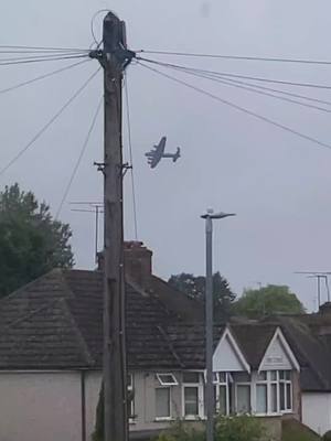 A post by @springtrap4532 on TikTok caption: i think its a lancaster bomber but i am not a expert but it went over my House today.  Also sorry for the Quality i was in my room when it went over #goviral #fyp #uk #worldwar2 #ww2 #raf #lancasterbombers #military 