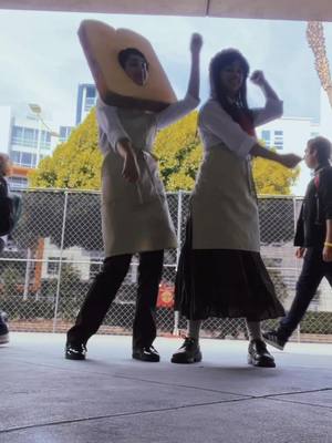 A post by @m3rcury.7 on TikTok caption: AX Day 3!!! Fresh bread fresh bread everyday is fresh bread….. 🥖🍞 #animeexpo #breadtwins #omoribreadtwins #breadtwinsomori #omoricosplay #breadtwinscosplay #omoridoughie #omoribiscuit 