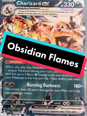 A post by @jhlyon on TikTok caption: Are you looking forward to this set?  #pokemoncards #charizard #obsidianflames #pokemon #pokemongo #anime #cards #tcg 