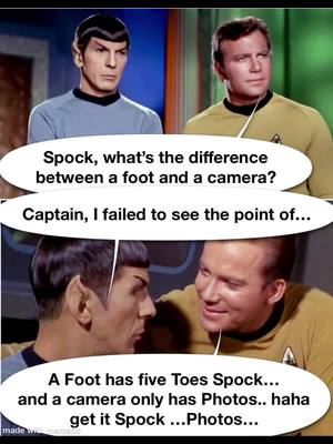 A post by @startrekcomedy1701 on TikTok caption: #Summer #friend #kirk #spock🖖 #foryoupage #fyp #enterprise #pun #photo #toes #startrek