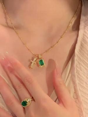 A post by @zhouyaogood on TikTok caption: #giftsfoher #initialsnecklace #jewelry #bohomoonjewellery #foryou #jade