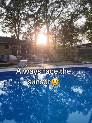 A post by @beautifulfkndisaster on TikTok caption: Face the sunset..#Michigan #Summer #summertime #fyp #traveling #poolparadise #createyouownparadise #poolfun #sunsets #goodvibeonlyyyy🤍🦋🧋