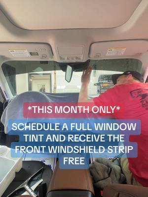 A post by @trucksplus on TikTok caption: This month only, get a FREE windshield strip when you book an all around tint with us!  Call or message us today!