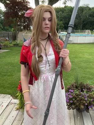 A post by @cranberry._soup on TikTok caption: showing off her silly staff that i made 😋|| #aerithgainsborough #aerith #aerithcosplay #aerithgainsboroughcosplay #ff7 #ff7remake #ff7cosplay #finalfantasy #finalfantasy7 #finalfantasy7cosplay #finalfantasycosplay 