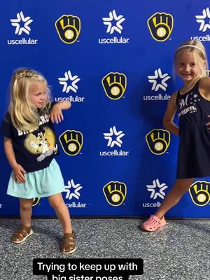 A post by @mretzlaff3 on TikTok caption: Keeping up with big sister poses  #brewers #bigsister #barbiegirl #modelpose 