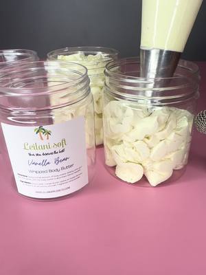 A post by @leilanisoft_ on TikTok caption: Leilani’s vanilla whipped body butter is one of the most tastiest smelling butters we sell🥹💕✨Apply this onto your skin after a nice warm shower or bath to lock in the moisture in your skin! Keeping you moisturized all day long ☀️✨ #SmallBusiness #bodybutterbusiness #smallbusinessowner #bodybutter #skincare #bodybutters #smallbusinesscheck