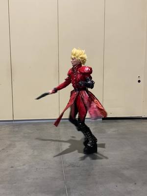 A post by @sirahcos on TikTok caption: vashu princess spin moment #trigun #cosplayworldrichmond #vashthestampede