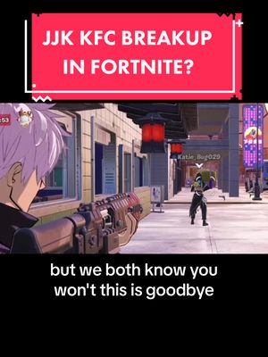 A post by @clove_steambun on TikTok caption: Gojo and Geto’s KFC breakup in fortnite? || #jjk #jjkinfortnite #jjkfortnite #gojofortnite #fortnite #jujutsukaisen #kfcbreakup #getoandgojo || @MossyCrickett comment left me only with one lung to function now. Thanks @BugBug15 for being my Suguru! @Dani Jeanso for doing their quest in the background and @Atlas there for support 