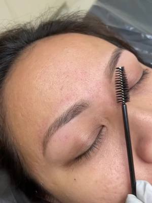 A post by @michellecastillo_pmu on TikTok caption: Healed powder brow after first session and 4 week touch up to layer in the color and make them darker ✨#ocombrepowderbrows  #ocbrows #ocesthetician #powderbrows #healedbrows 