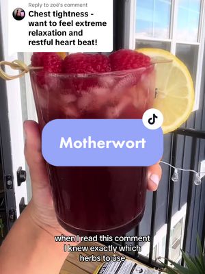 A post by @nlucialuciani on TikTok caption: Replying to @zoë We loveeeee motherwort for anytbing heart related! itll be your new BFF. 1c Hibiscus Tea 1/2 C pomegranate juice  1/2c sparkling water  Juice of one lemon honey or simple syrup to taste  1 dropper full mother wort tincture 