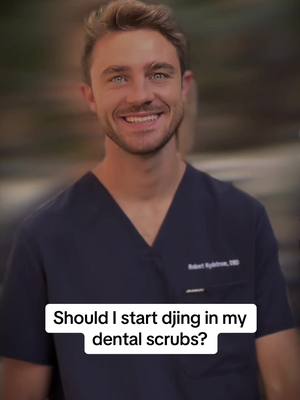 A post by @thedjdentist on TikTok caption: If this gets 100 comments ill start djing in my dental scrubs #dentist #edmtiktok #howtodj #howtodentist #dentistdj #housemusic #dance #music #fyp #trend #brushyourteeth 